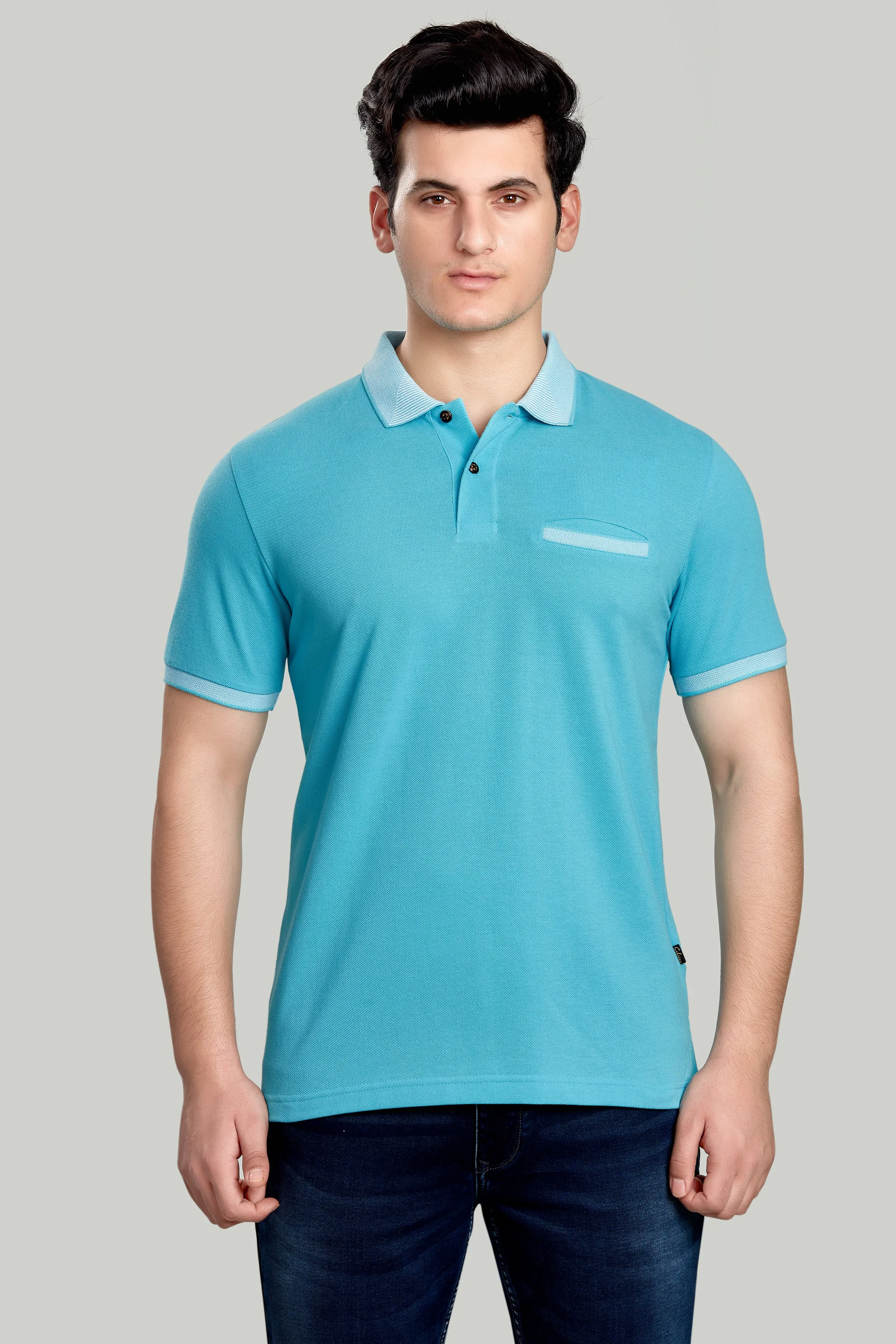 Solid Polo With Jacquard Collar