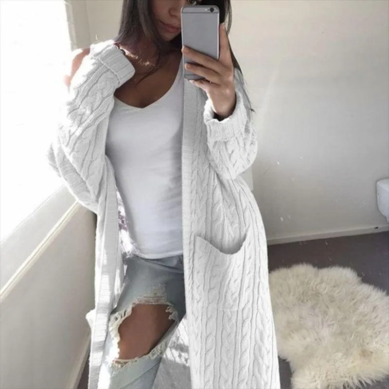 Solid Twist Flowers Long Cardigan Sweaters For Women