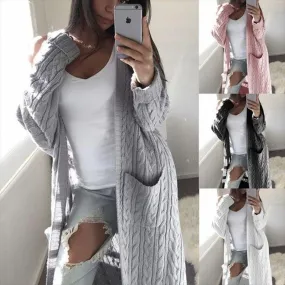 Solid Twist Flowers Long Cardigan Sweaters For Women