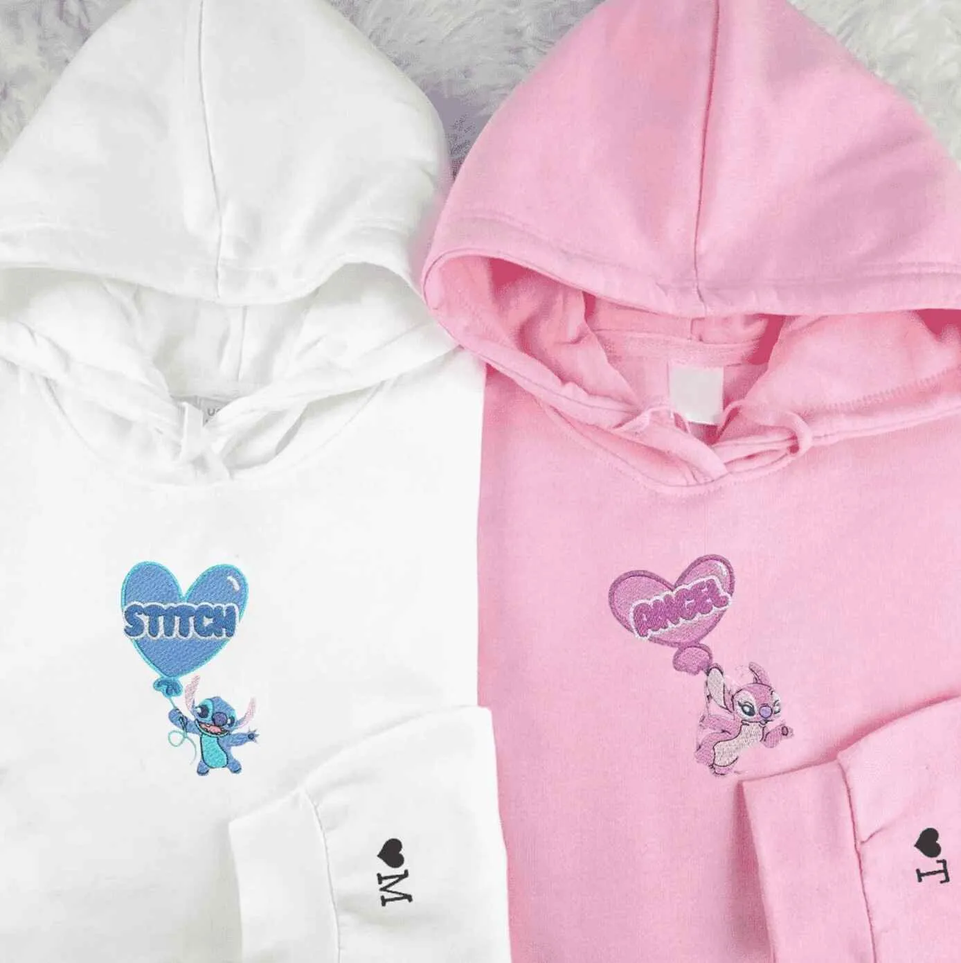 Stitch x Angel Heart Balloons Custom Hoodies - Personalized Anniversary Gifts For Couples