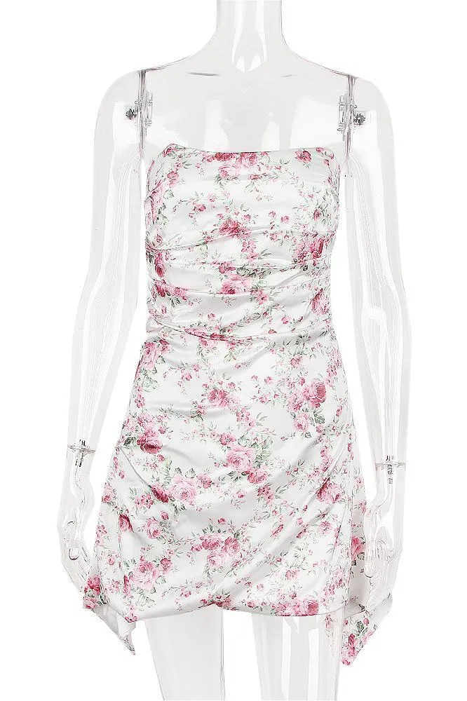 Strapless Floral Ruched Short Homecoming Dress