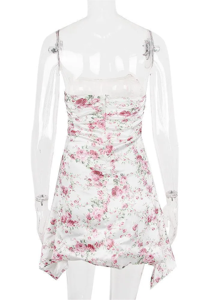 Strapless Floral Ruched Short Homecoming Dress