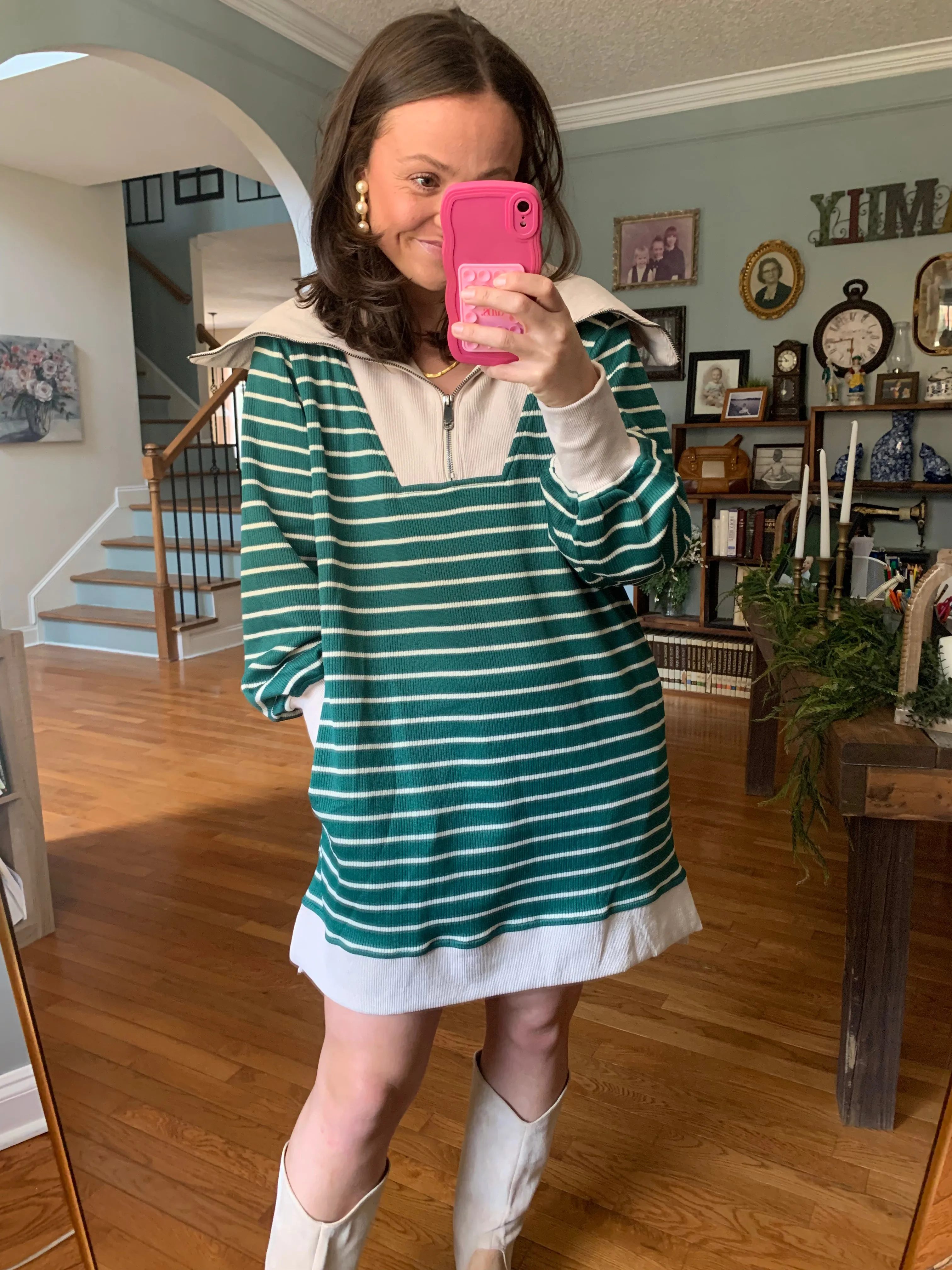 Streamlined Stripes Ribbed Mini Dress