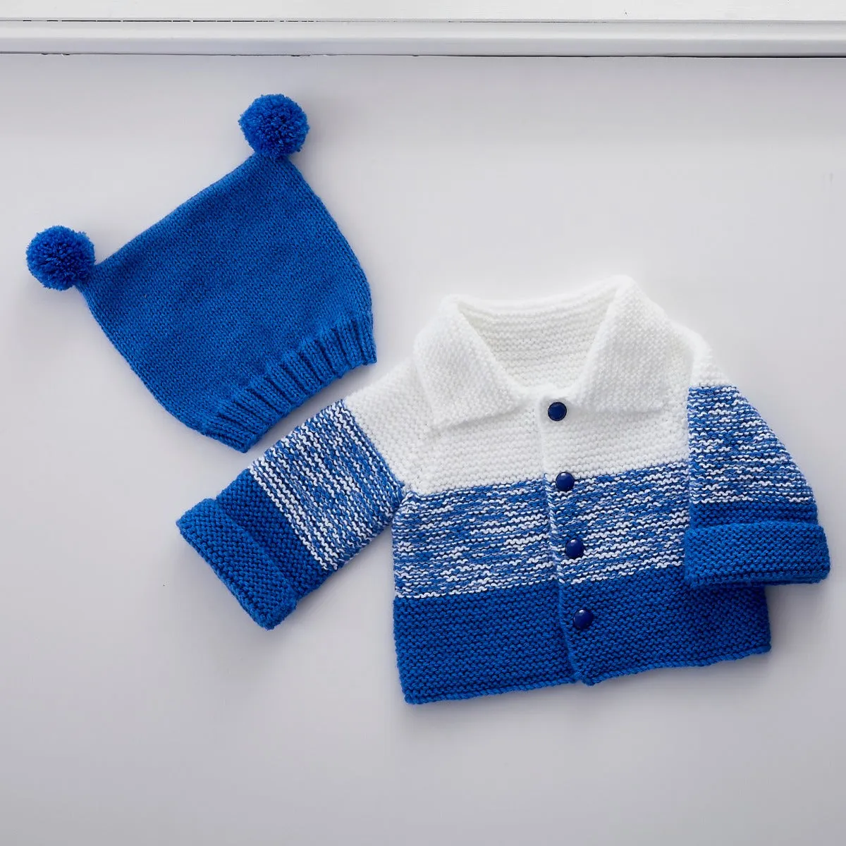 Striped Cardi & Hat - 3, 6/9, 12 months (18.5, 19.5, 20.5")