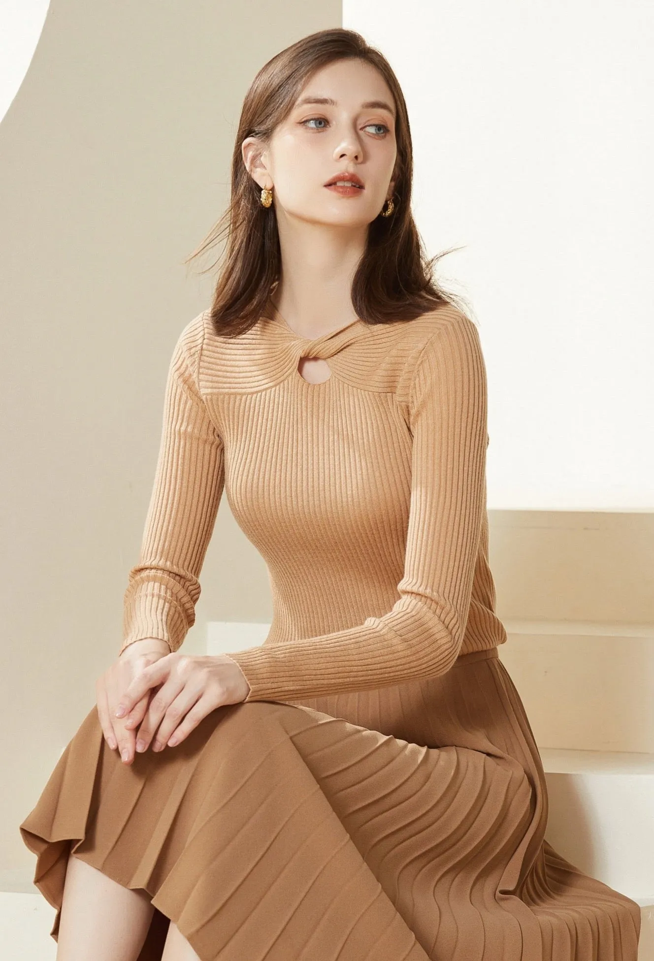 Sylphide | Dinah Khaki Cut Out Wool Sweater