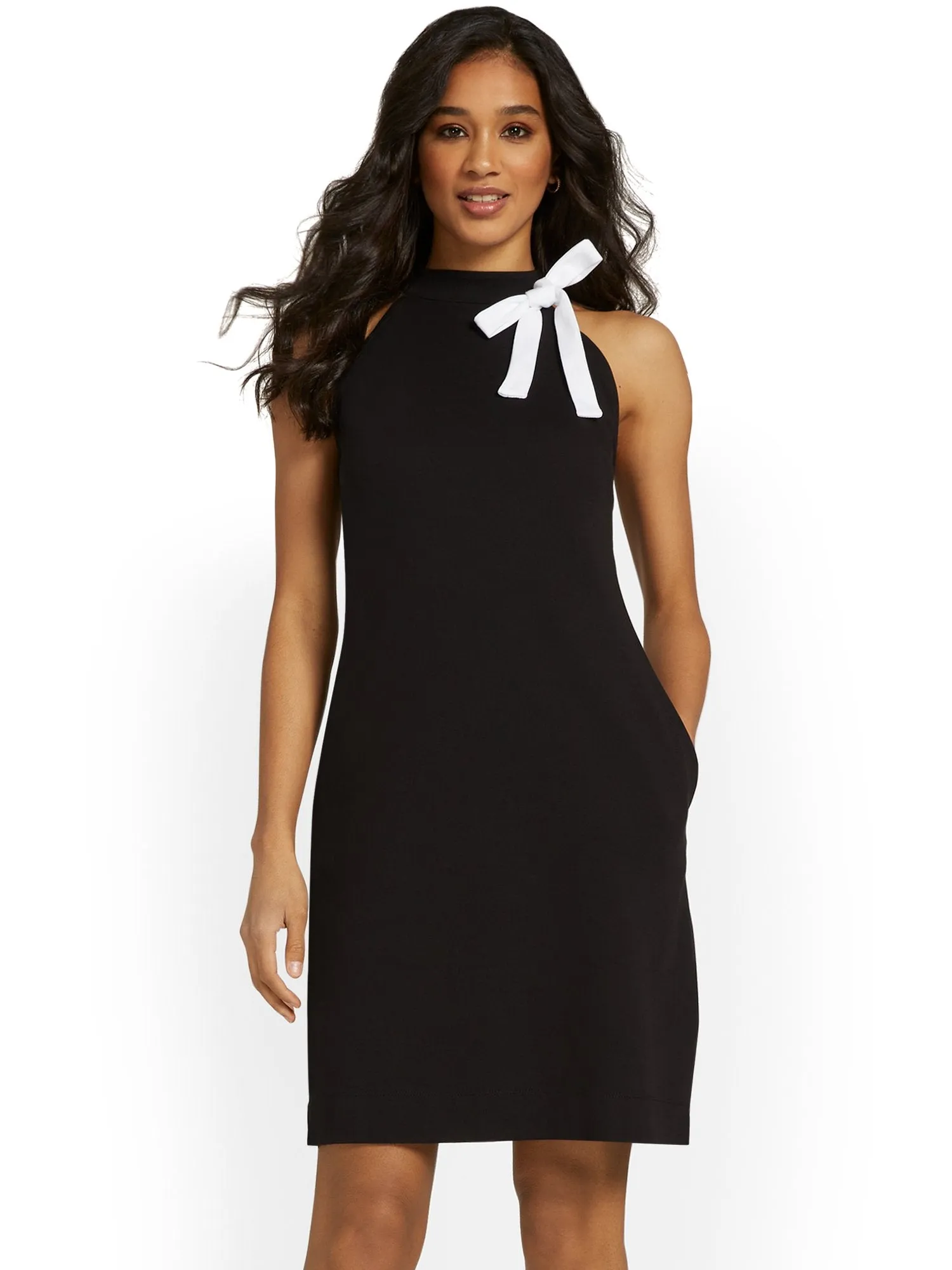 Tall Contrast-Bow Halterneck Dress - City Knits