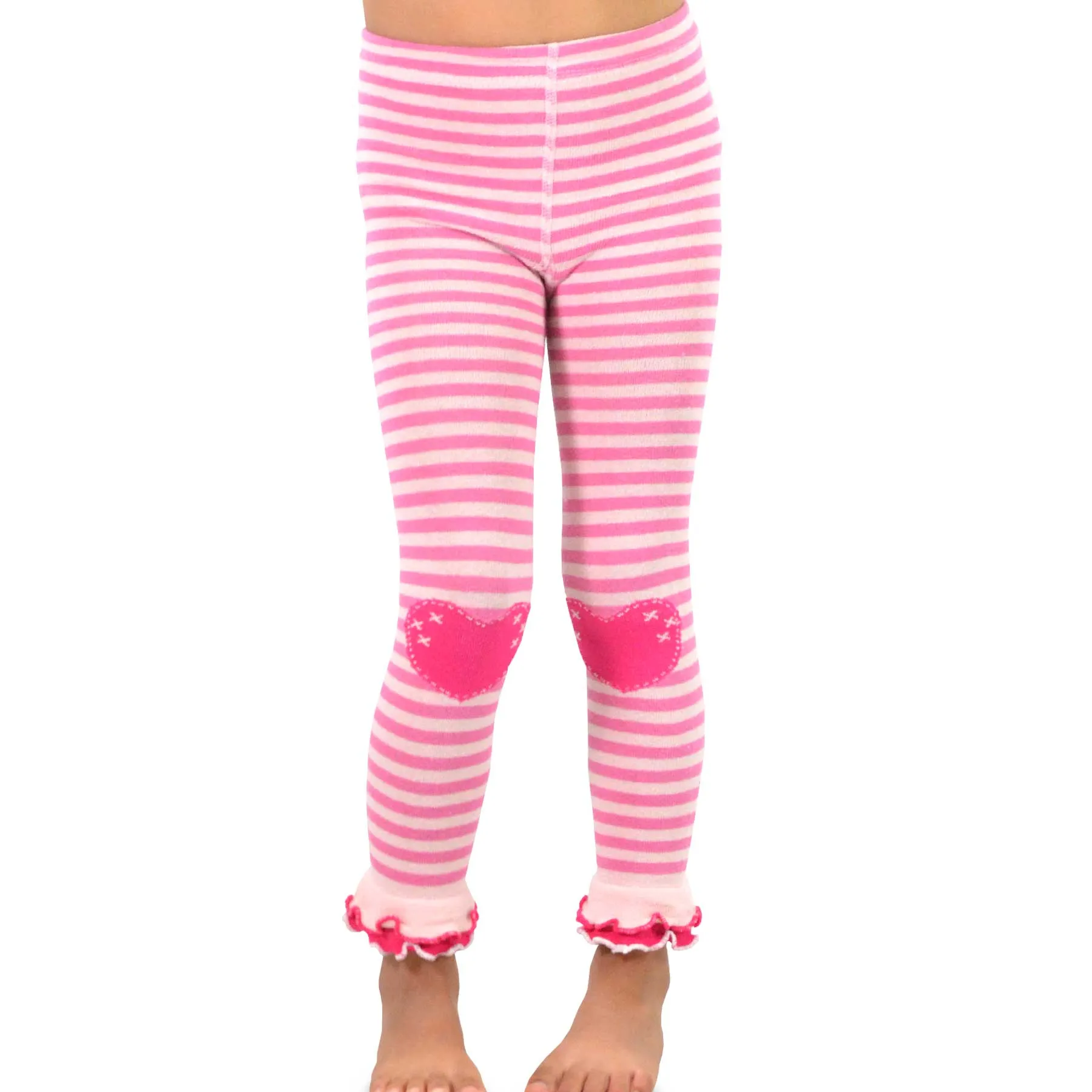 TeeHee Socks Little Girl's Casual Cotton Footless Tights Stripes with Hearts 3-Pack (70307)