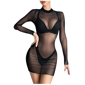 TEEK - Temptation Sheer Long Sleeve Mini Dress