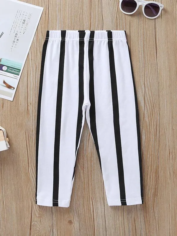 Tie Black Top Matching Stripe Pants 2-Piece Set For Baby Little Girl