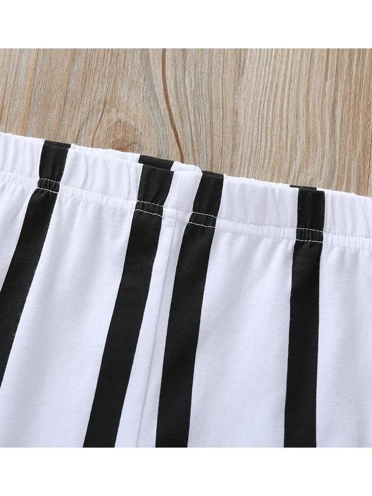 Tie Black Top Matching Stripe Pants 2-Piece Set For Baby Little Girl