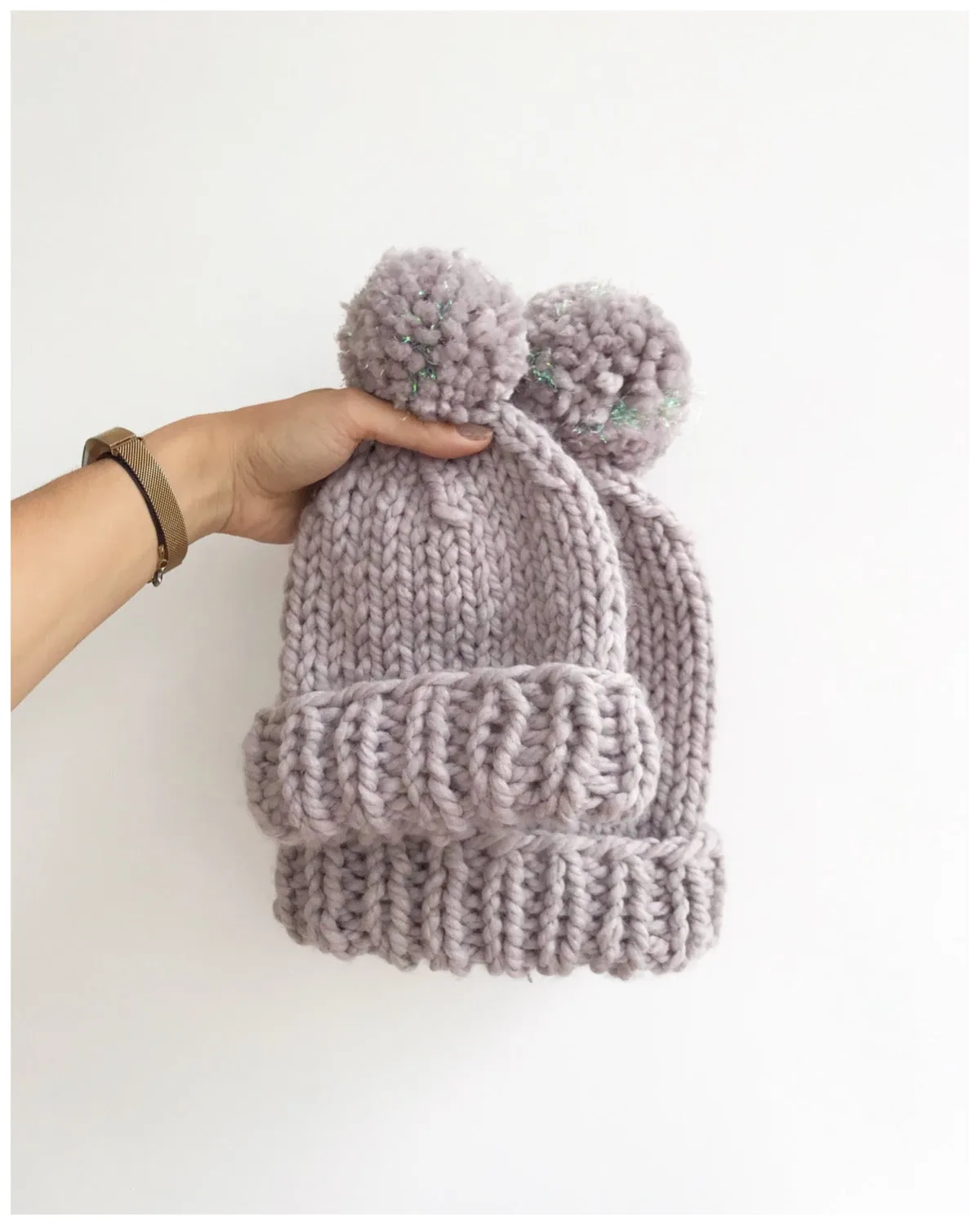 Tinsel Pompom Beanie - Downloadable Chunky Knitting Pattern