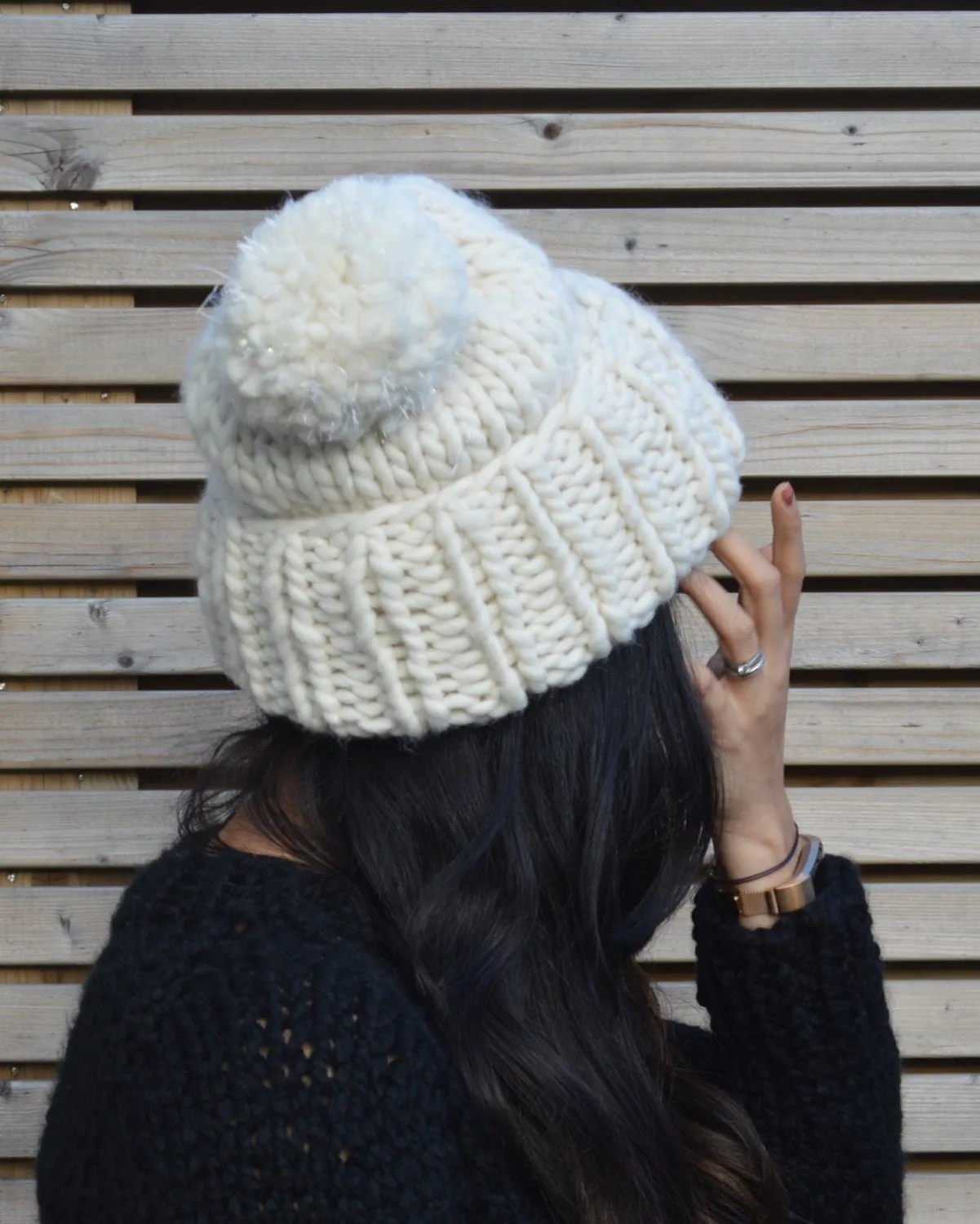 Tinsel Pompom Beanie - Downloadable Chunky Knitting Pattern