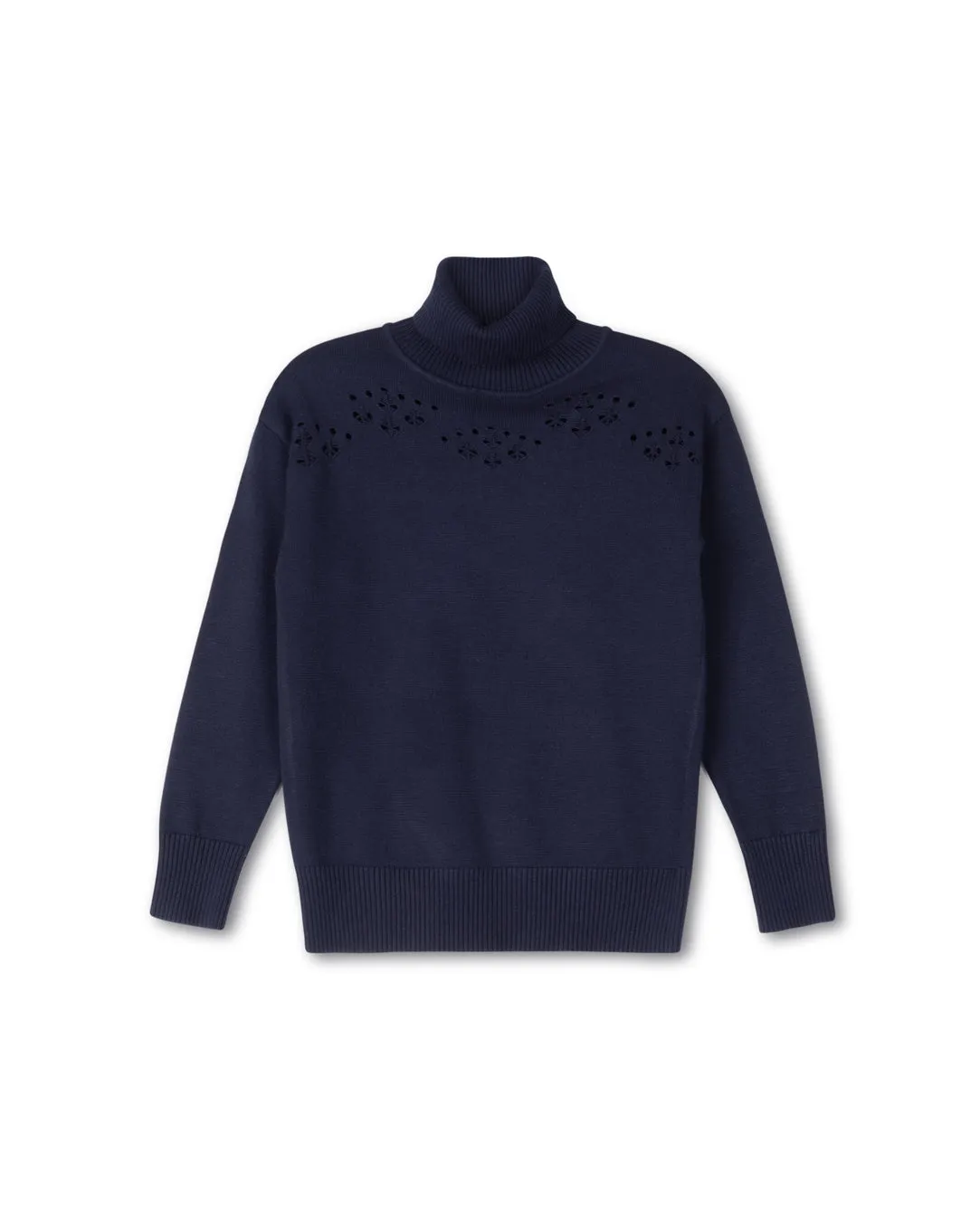 top l/s knit turtleneck lined pointelle - navy