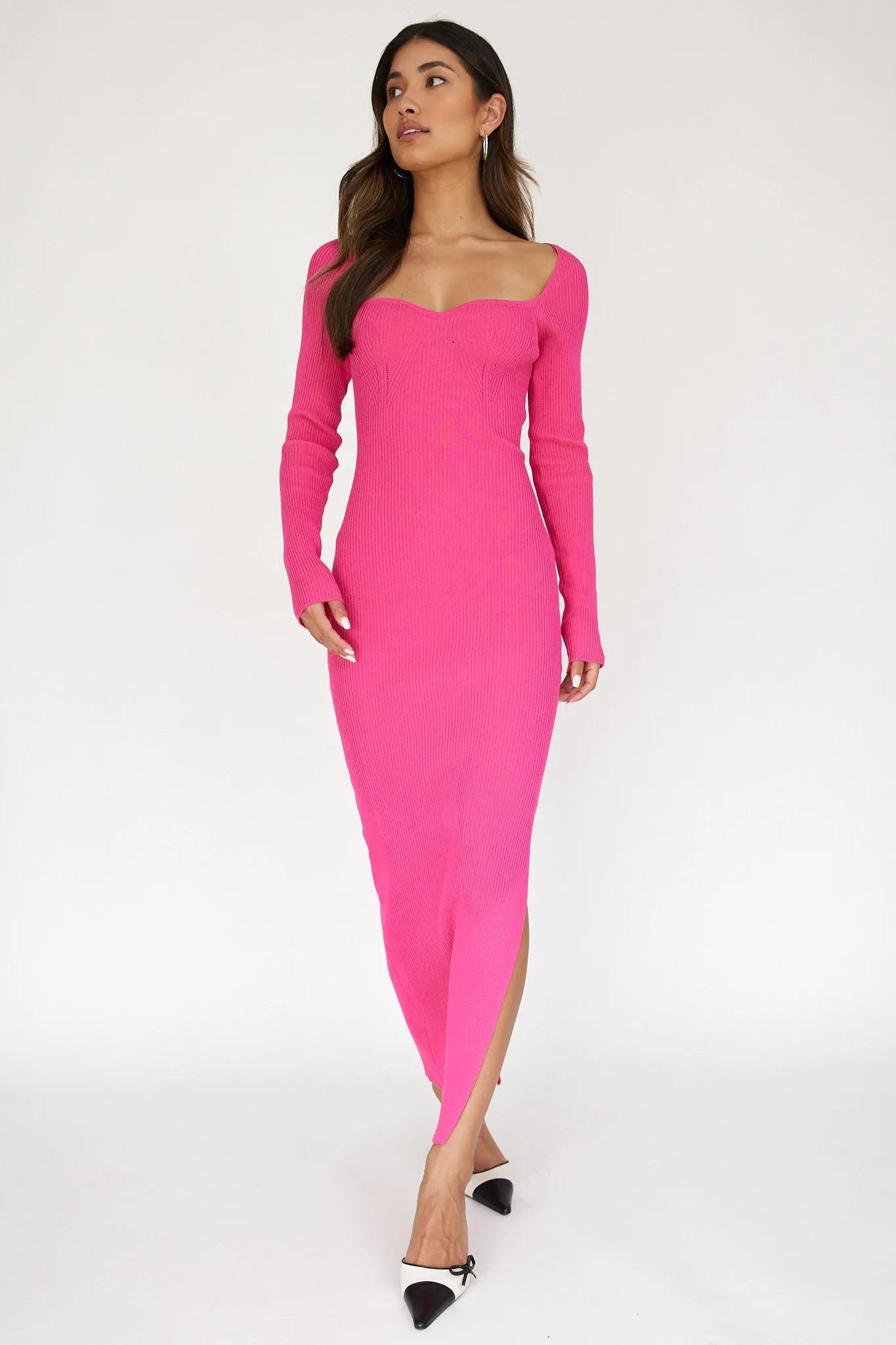 Twilight Moments Long Sleeve Knit Dress Hot Pink