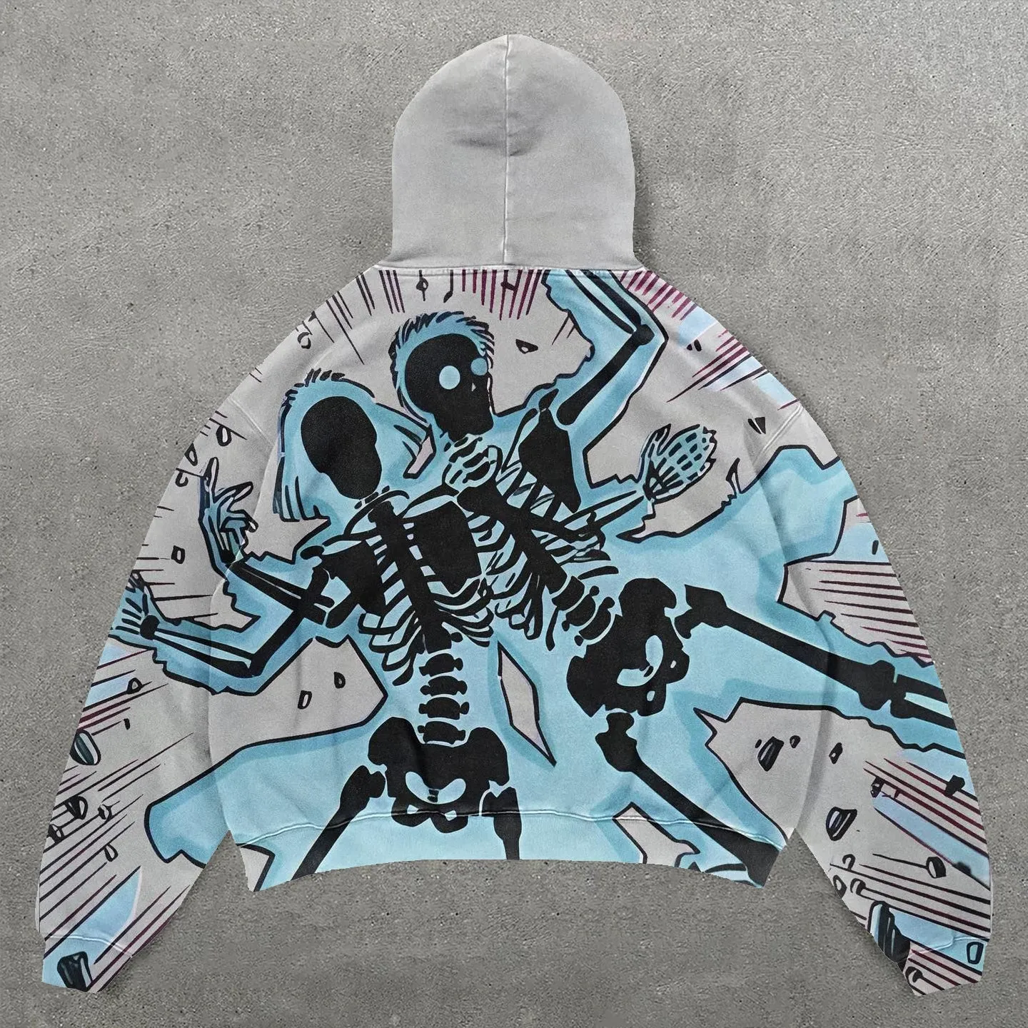 Two Skeletons Print Long Sleeve Hoodies