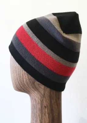 Unisex black/charcoal/red knit striped toque, NS