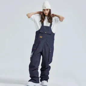 Unisex Denim Snow Bibs Pants