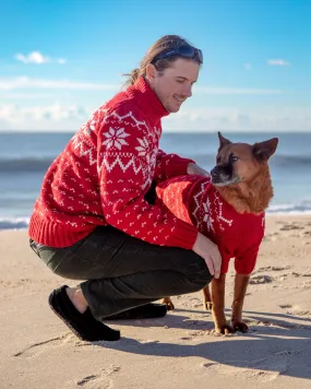 Warm-All-Winter Happy Hand Knit Human Snowflake Sweater in Red (FINAL SALE)