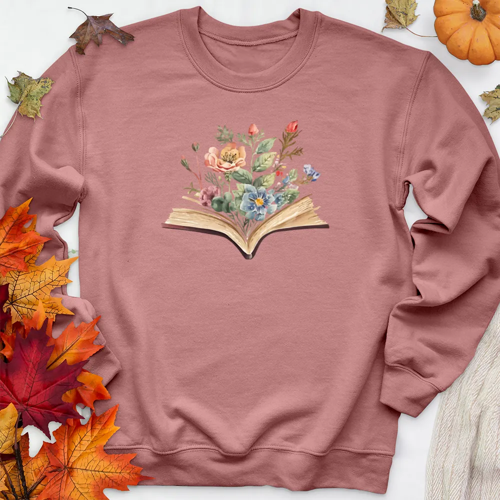 watercolor flowers book premium crewneck sweatshirt