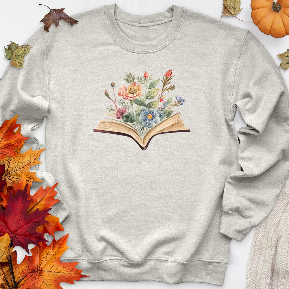 watercolor flowers book premium crewneck sweatshirt