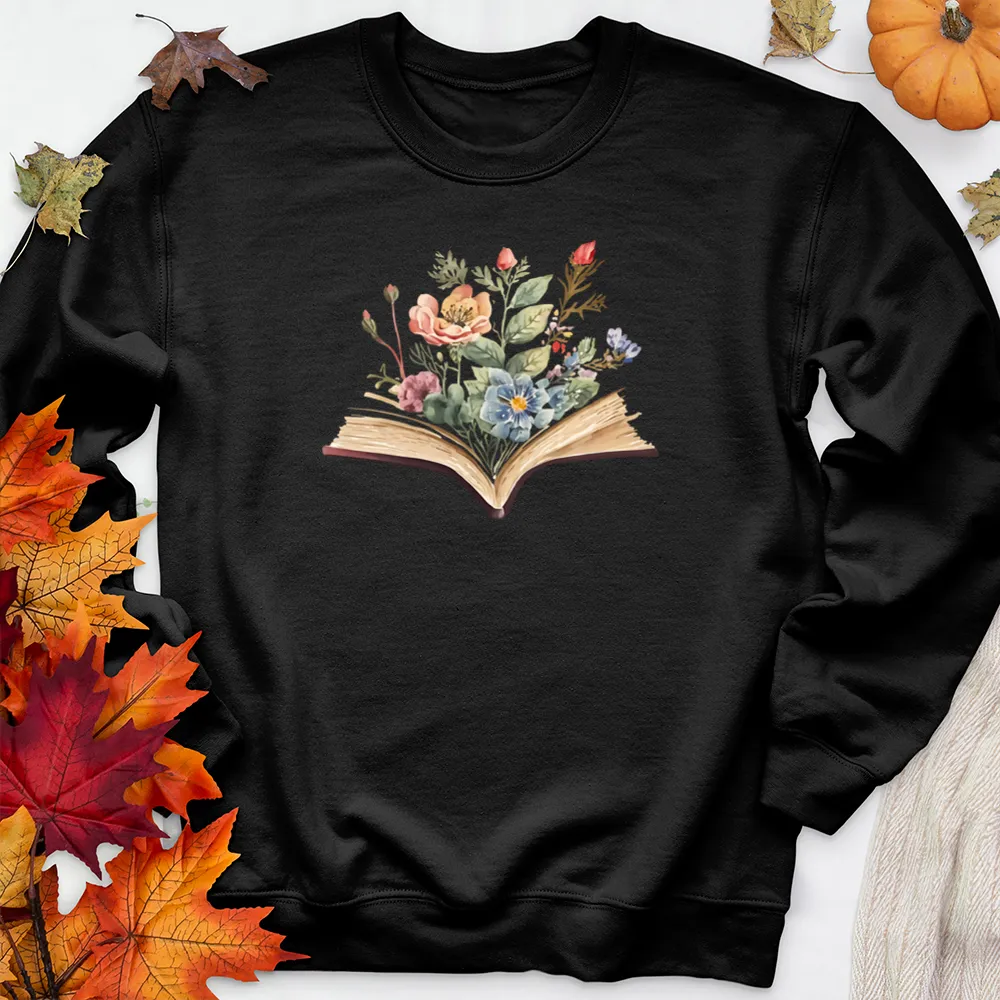 watercolor flowers book premium crewneck sweatshirt