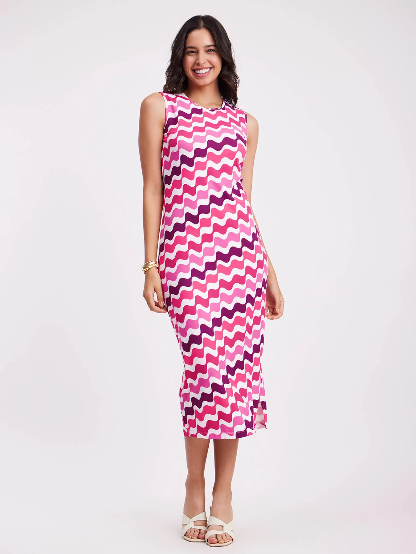 Wave Print Midi Dress - Multicolour