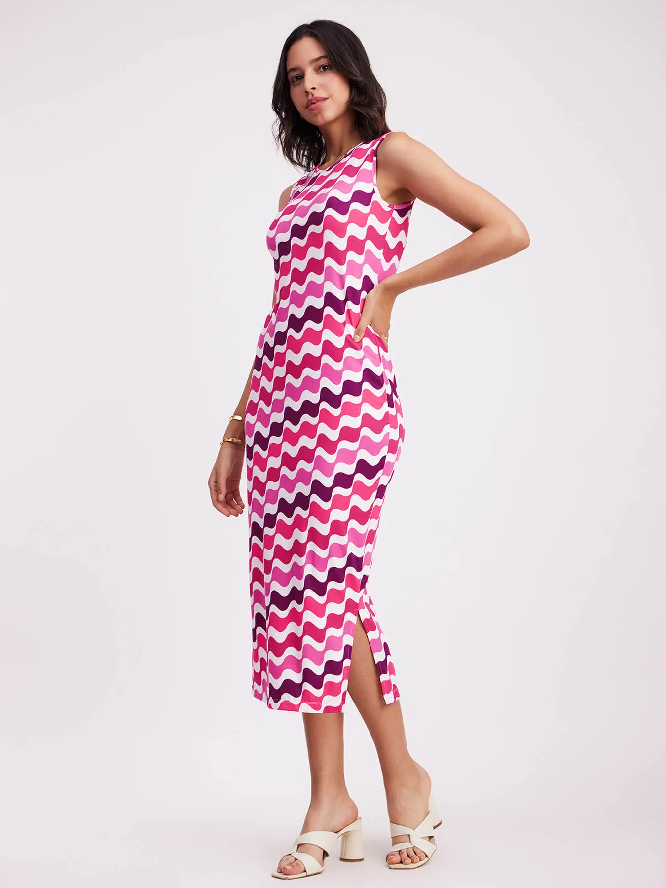 Wave Print Midi Dress - Multicolour