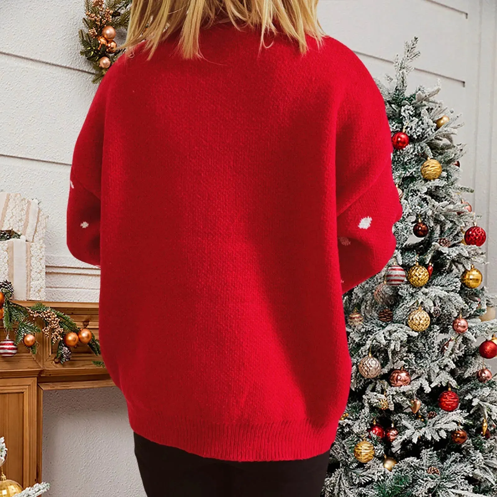 Wenkouban-Christmas Thanksgiving outfits_Long Sleeve Elk Snowflake Pattern Loose Knit Christmas Sweater