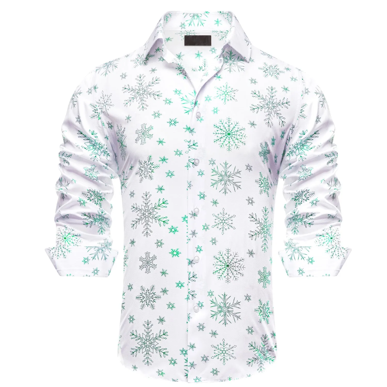 White Christmas Light Green Snowflake Novelty Men's Long Sleeve Shirt