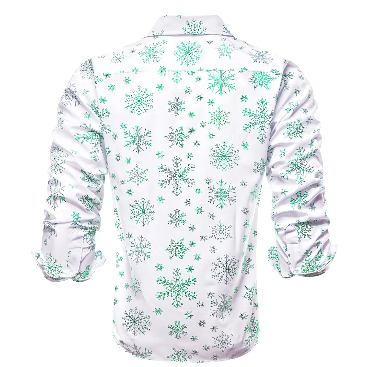 White Christmas Light Green Snowflake Novelty Men's Long Sleeve Shirt