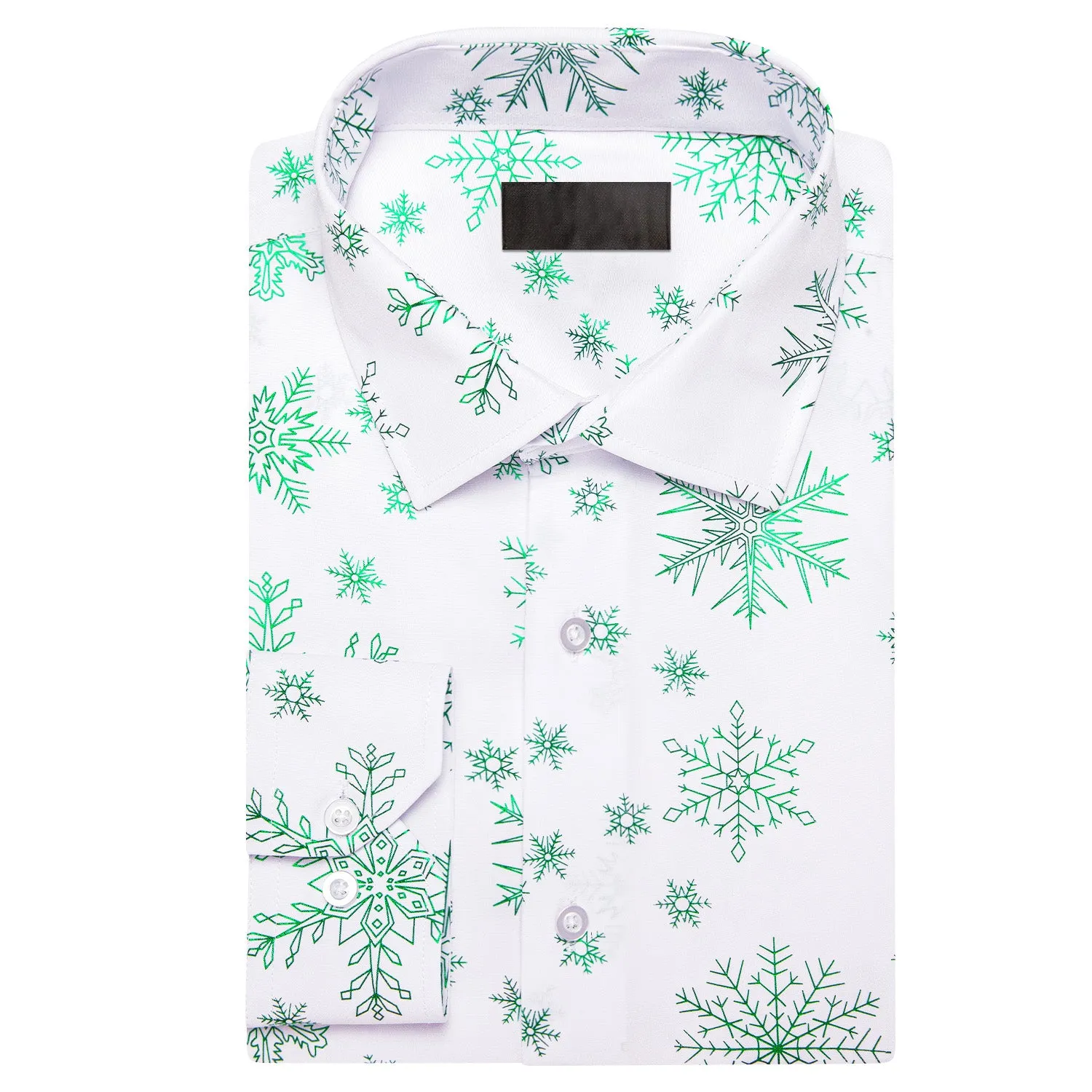 White Christmas Light Green Snowflake Novelty Men's Long Sleeve Shirt