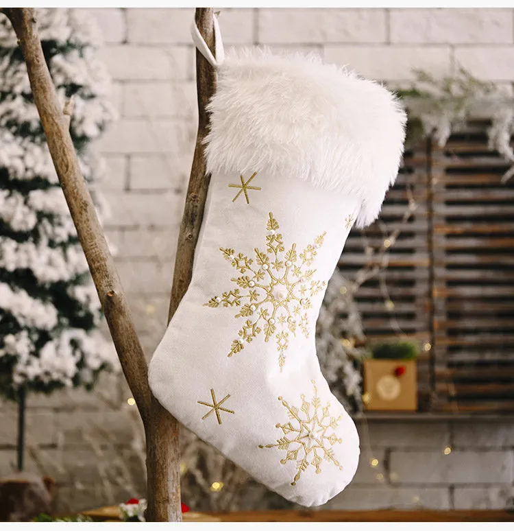 White Christmas Stocking,  Christmas Gift Embroidered Family Stocking, Holiday Knit Stocking Embroidered, Knit Needlepoint Snowflake Socks