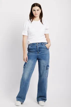 Wide Leg Cargo Jeans in Denim