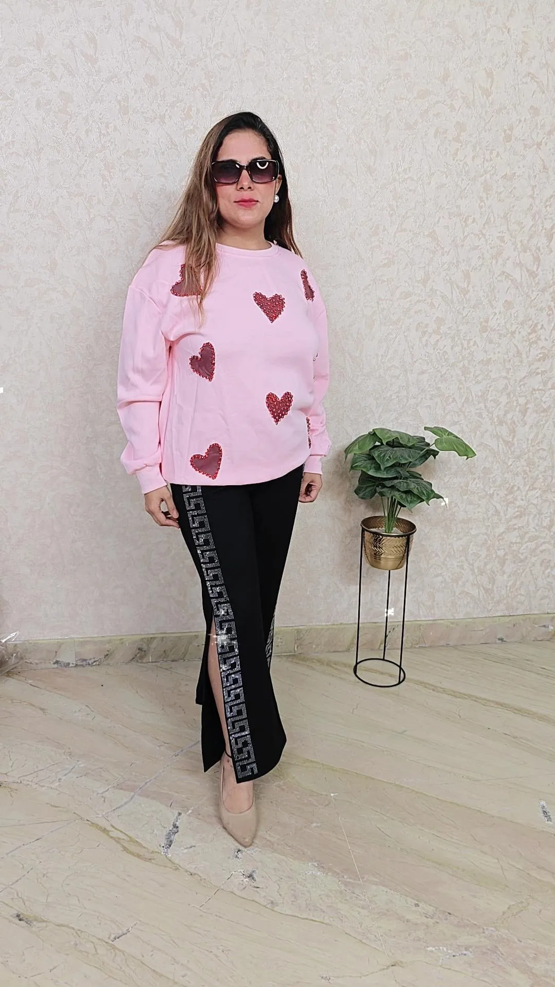 Winter heart sweatshirt with stud detailing