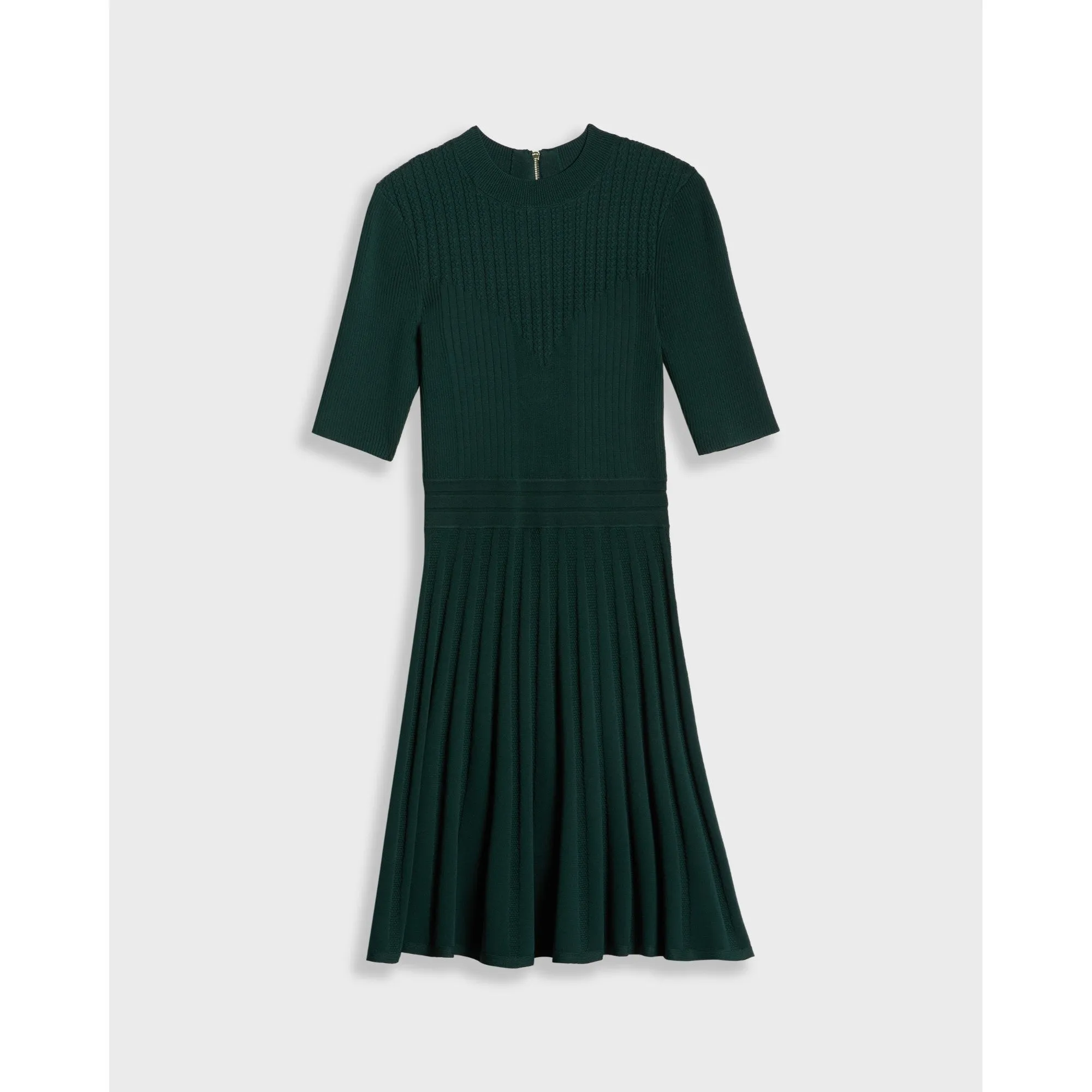 Women Wmd-Olivinn-High Neck Knitted Skater Dress - Dk-Green