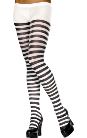 Womens Black and White Striped Tights