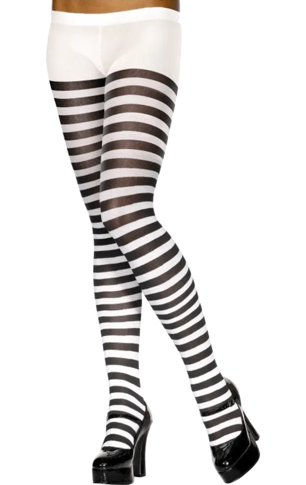 Womens Black and White Striped Tights