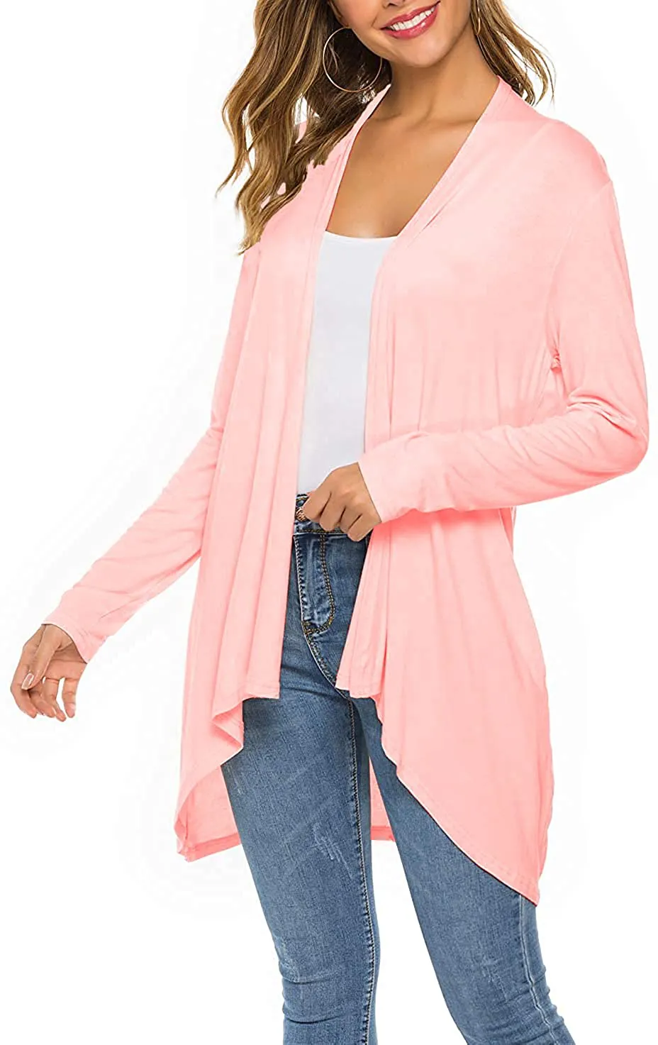 Women's Casual Long Sleeve Open Front Lightweight Drape Cardigans with Pockets