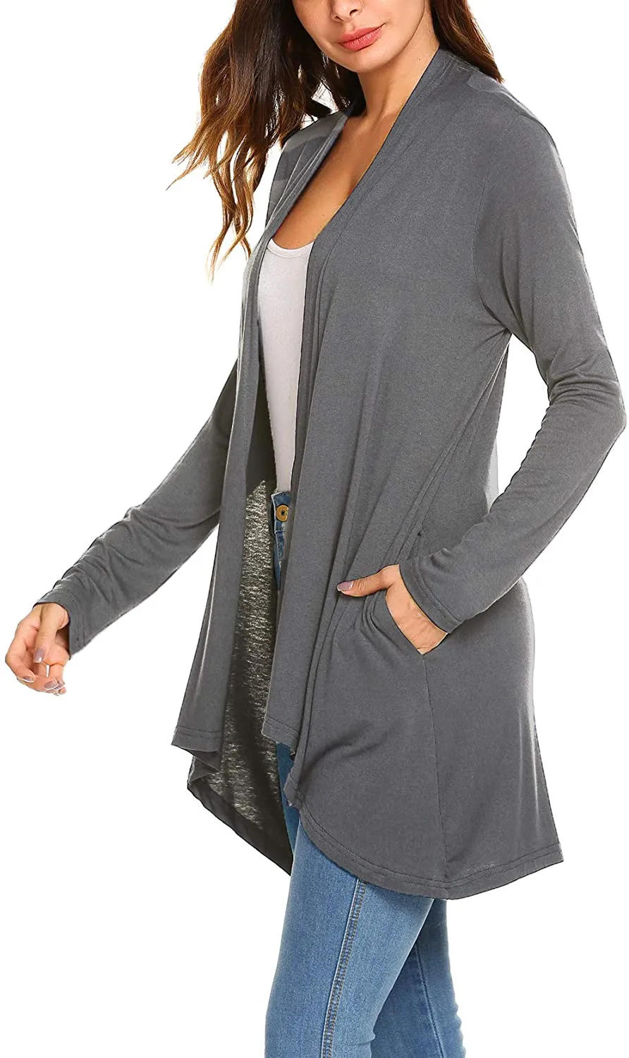 Women's Casual Long Sleeve Open Front Lightweight Drape Cardigans with Pockets