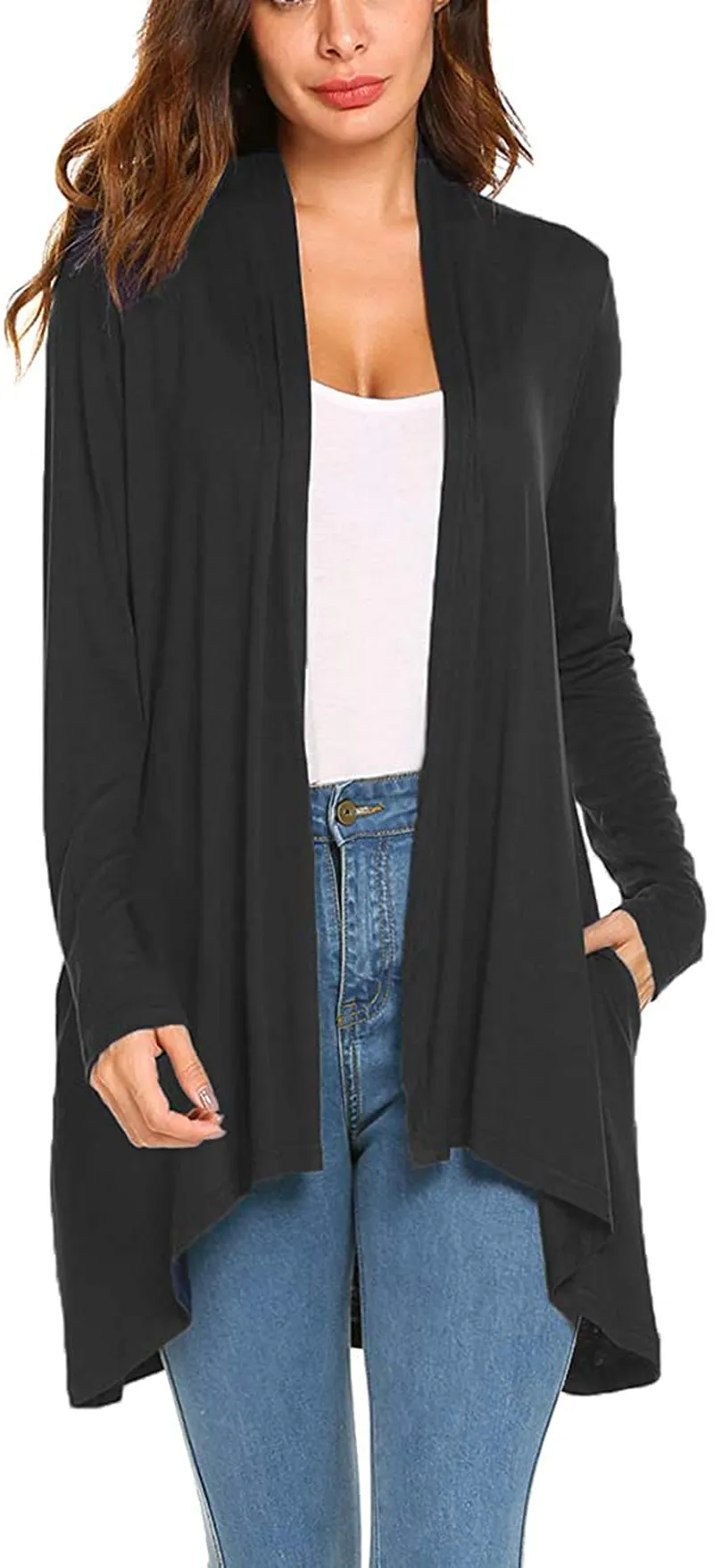 Women's Casual Long Sleeve Open Front Lightweight Drape Cardigans with Pockets