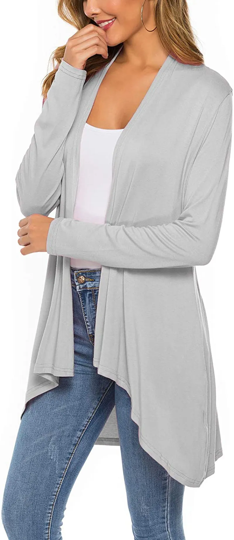 Women's Casual Long Sleeve Open Front Lightweight Drape Cardigans with Pockets