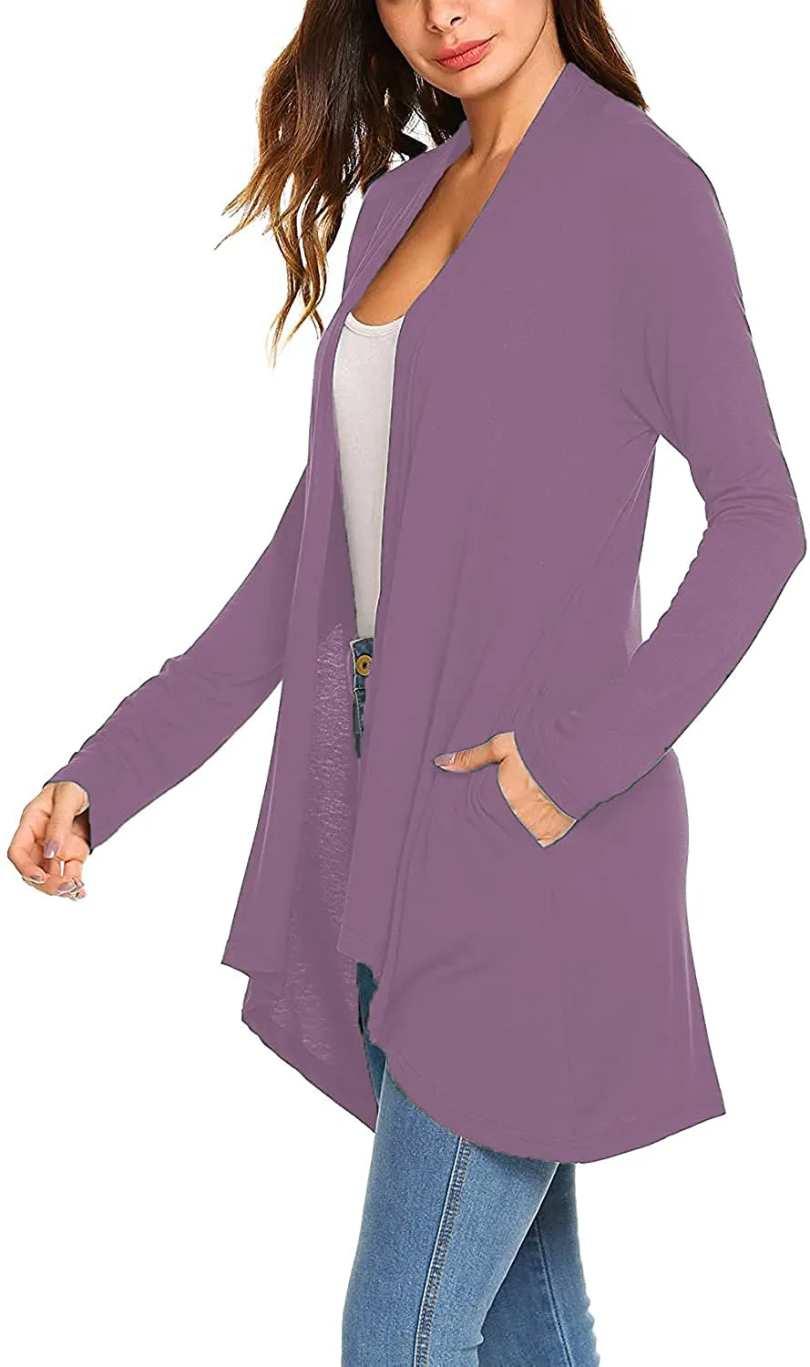 Women's Casual Long Sleeve Open Front Lightweight Drape Cardigans with Pockets