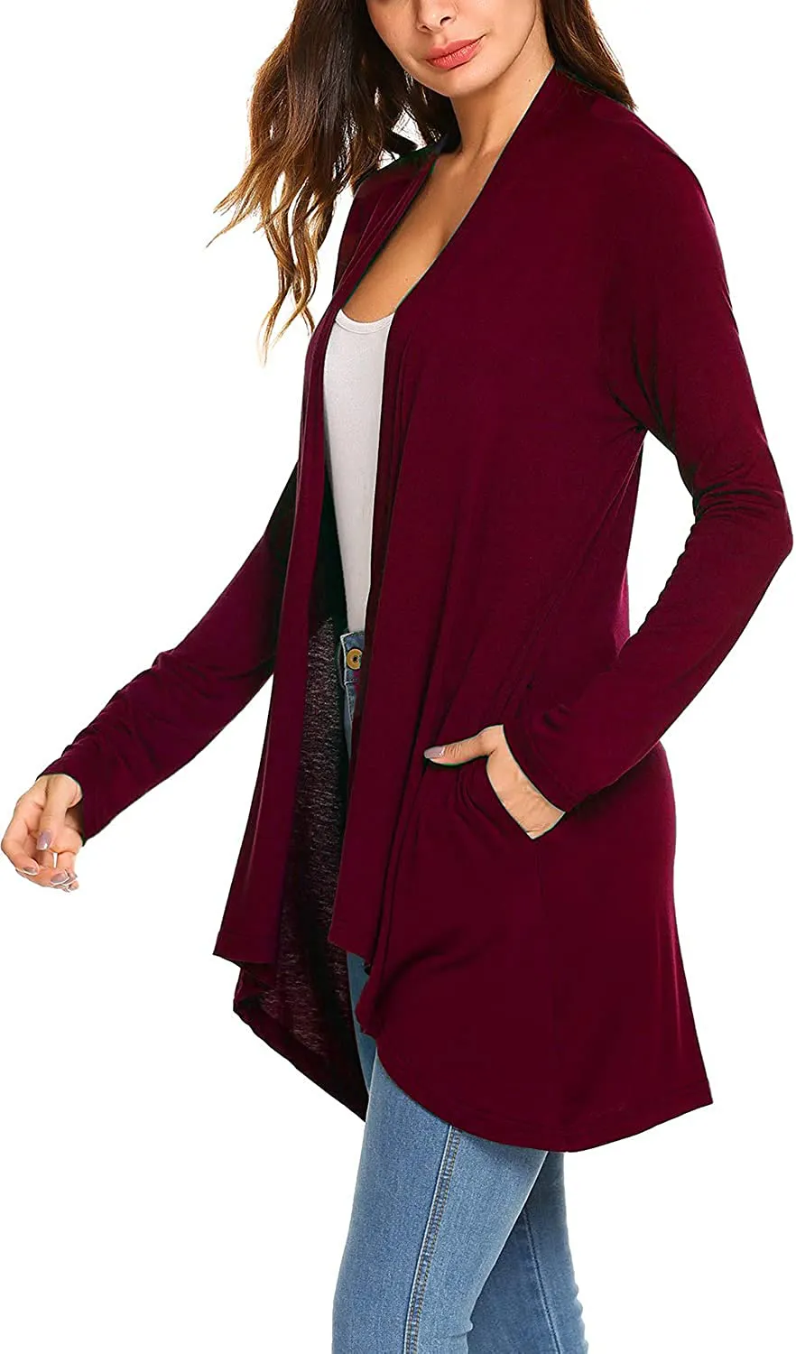 Women's Casual Long Sleeve Open Front Lightweight Drape Cardigans with Pockets