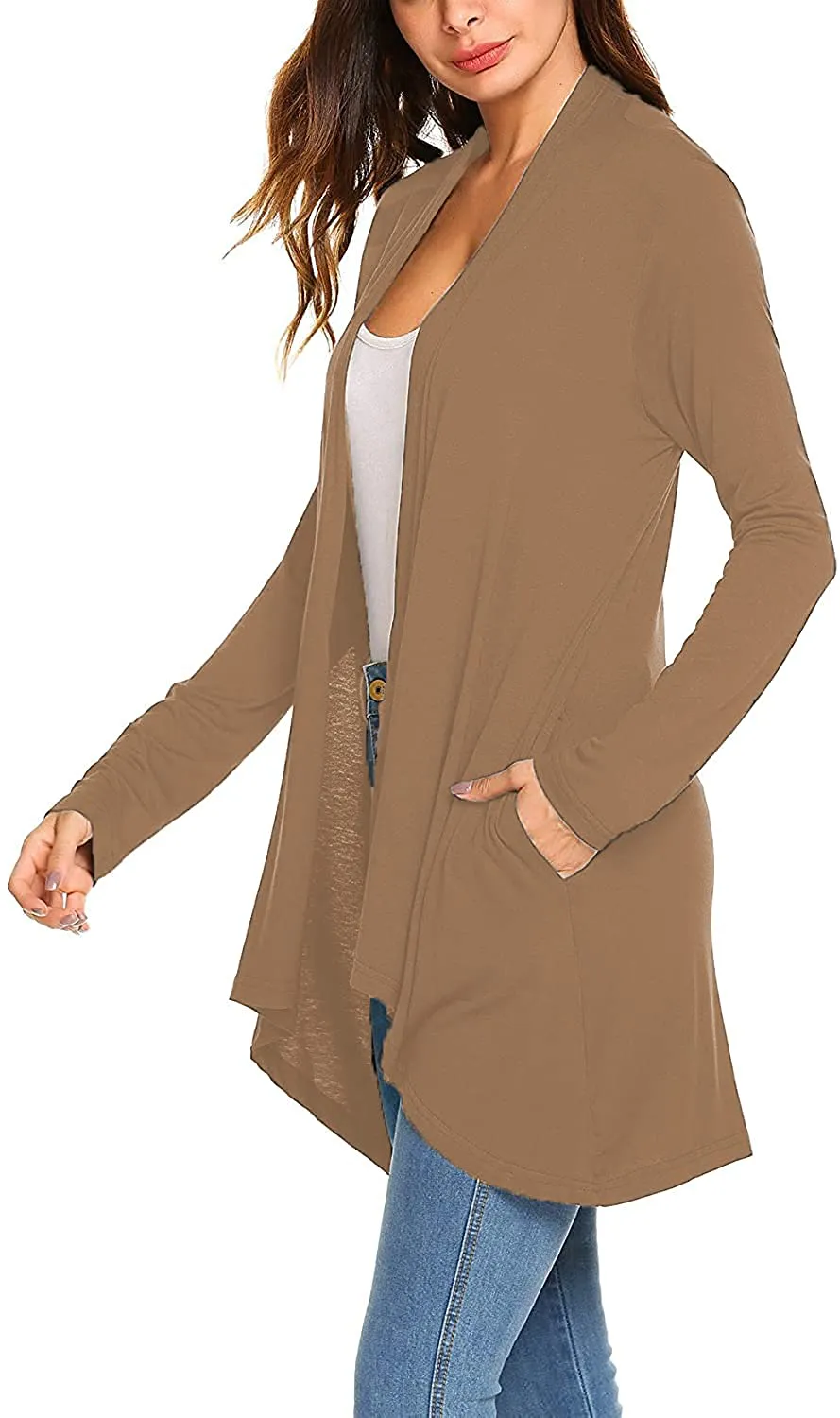 Women's Casual Long Sleeve Open Front Lightweight Drape Cardigans with Pockets