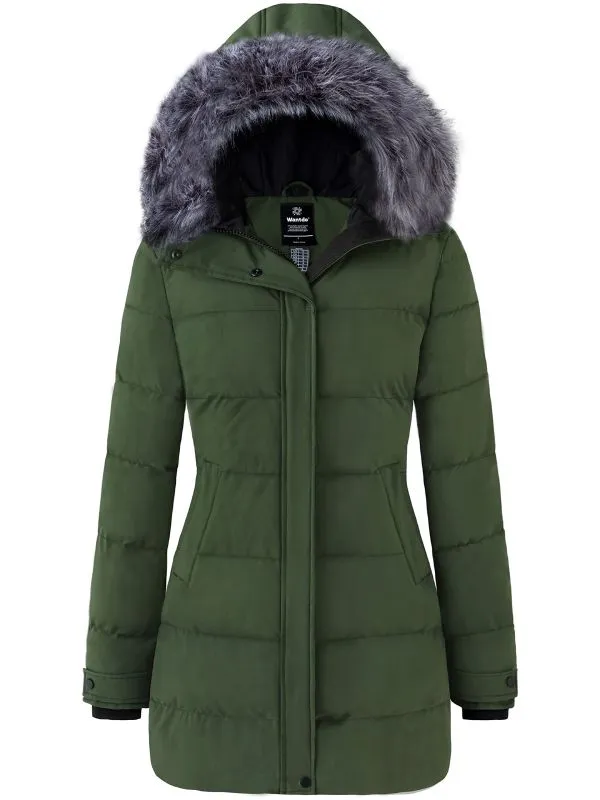 Women's Long Hooded Quilted Winter Coat