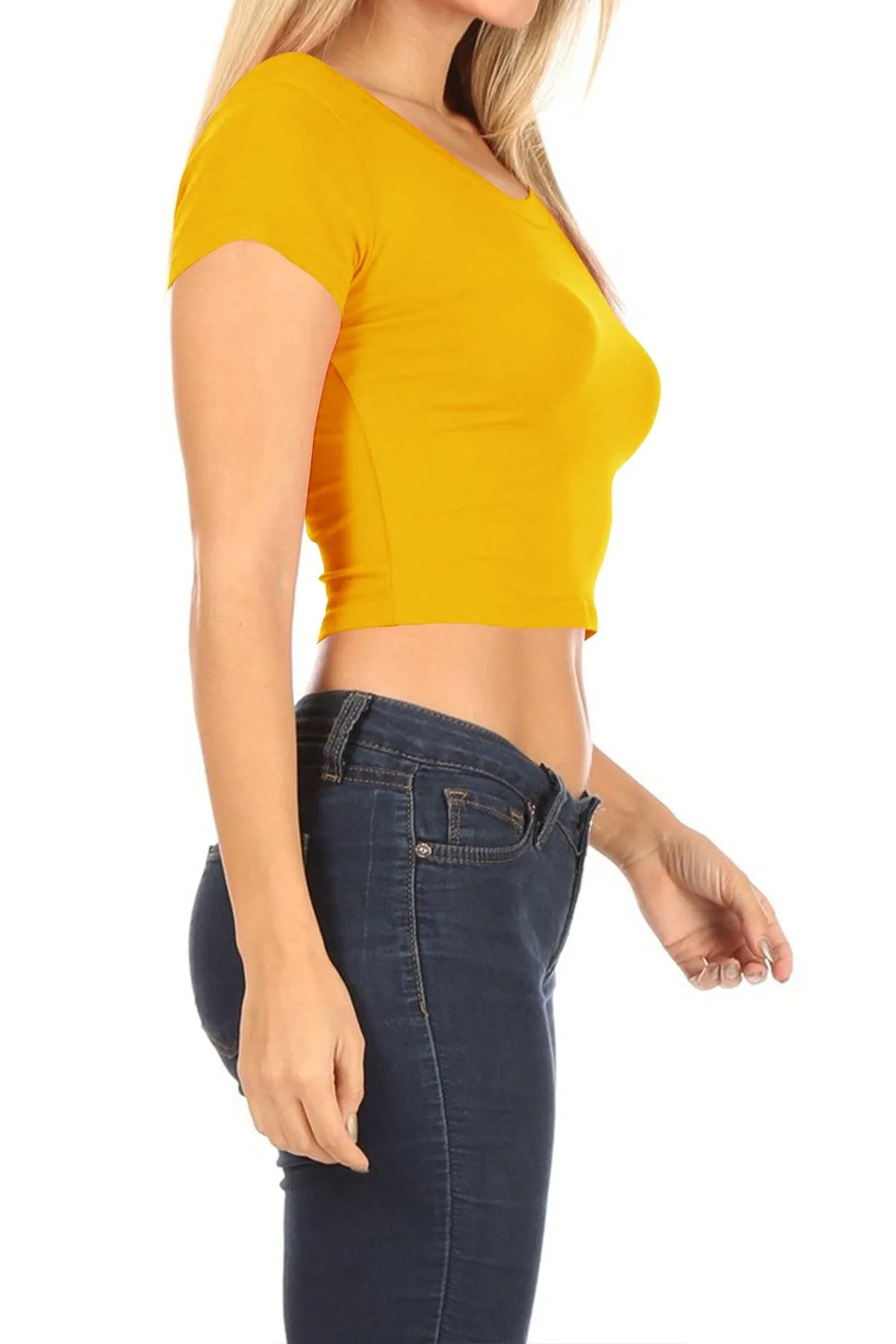 Women's Short Sleeve Stretch Lightweight Round Neck Cropped Top