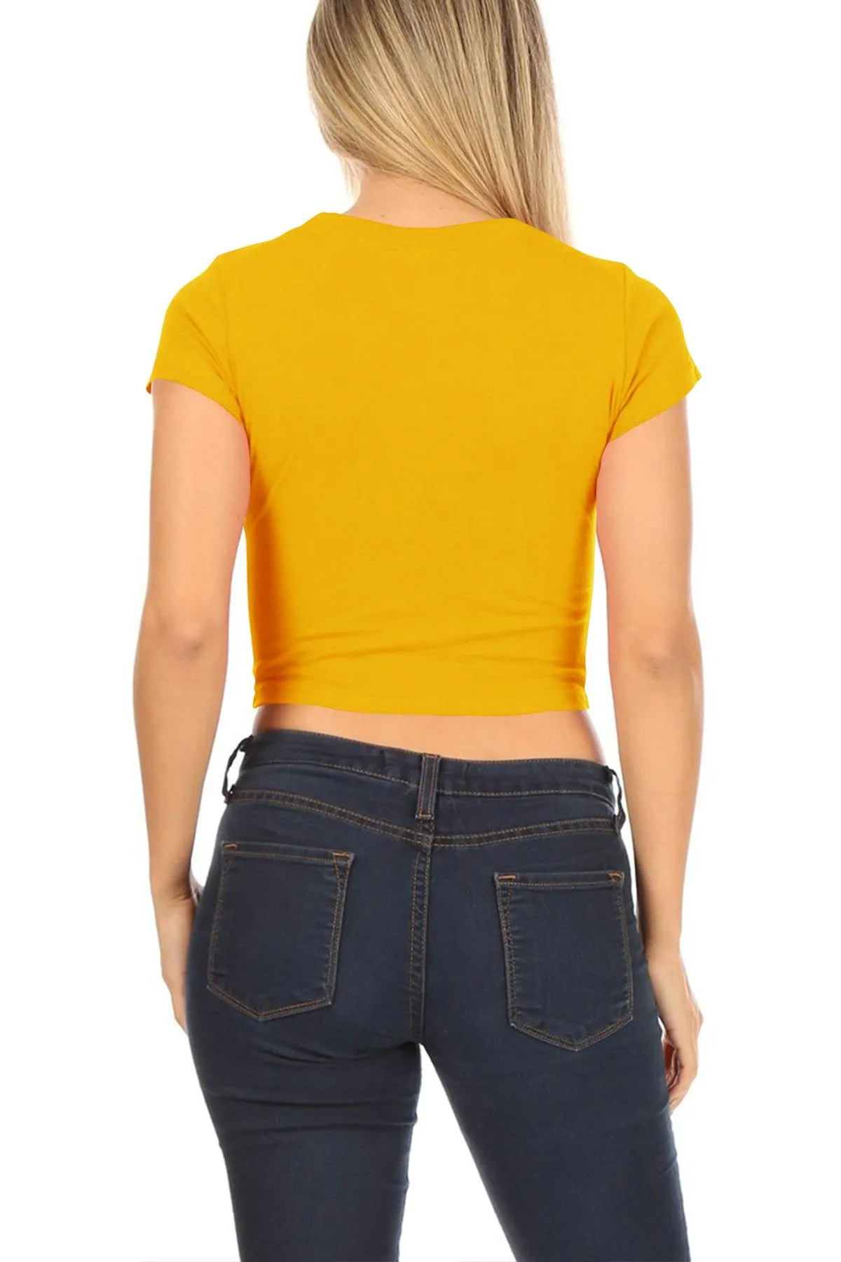 Women's Short Sleeve Stretch Lightweight Round Neck Cropped Top