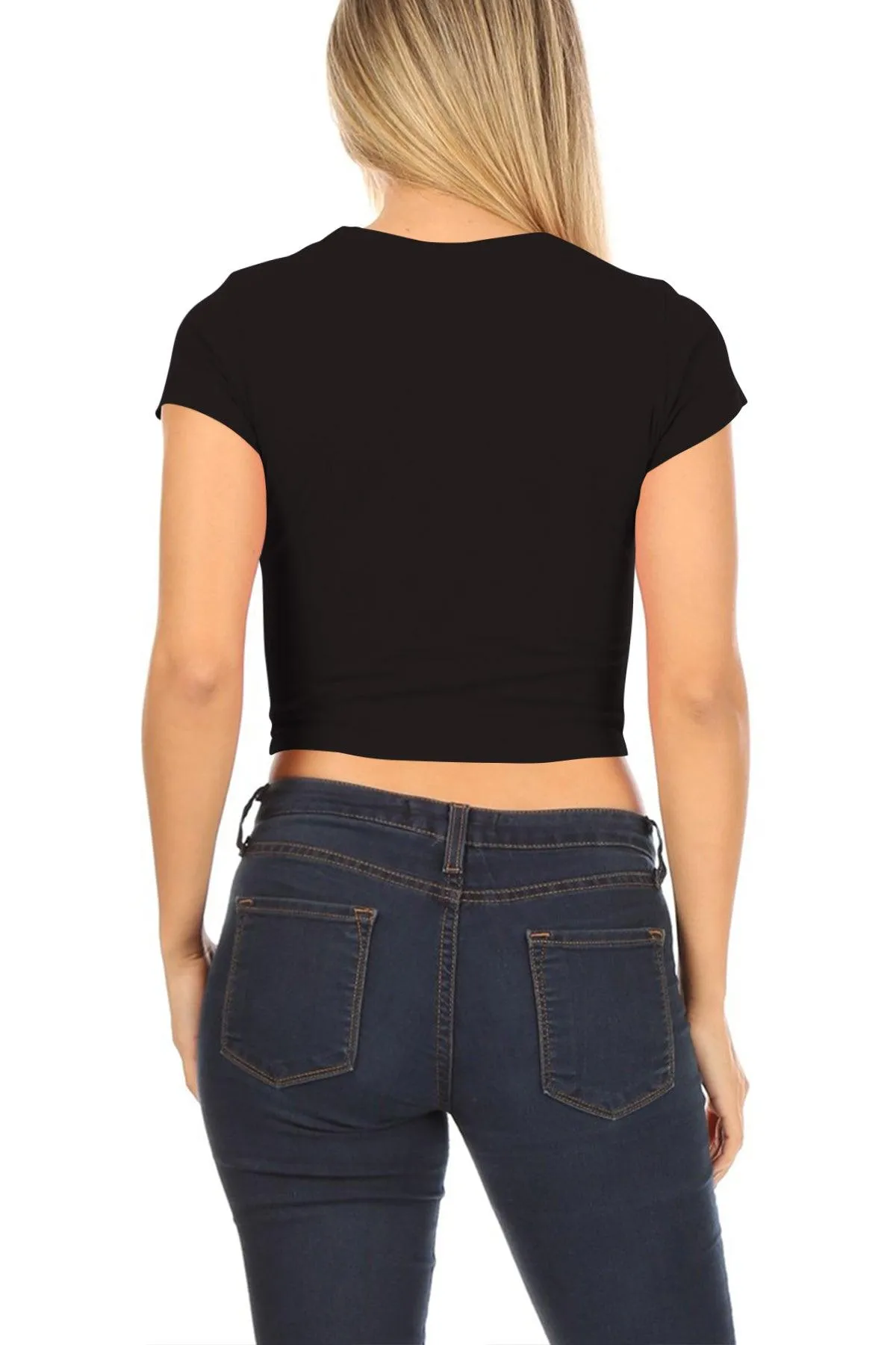 Women's Short Sleeve Stretch Lightweight Round Neck Cropped Top