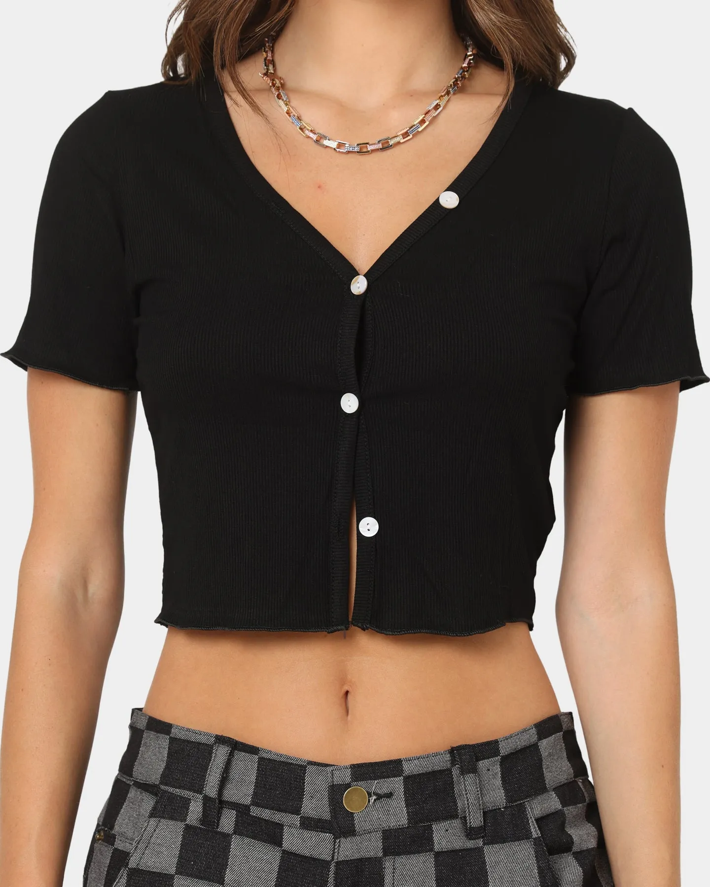 XXIII Women's Dahlia Button Up Crop Black