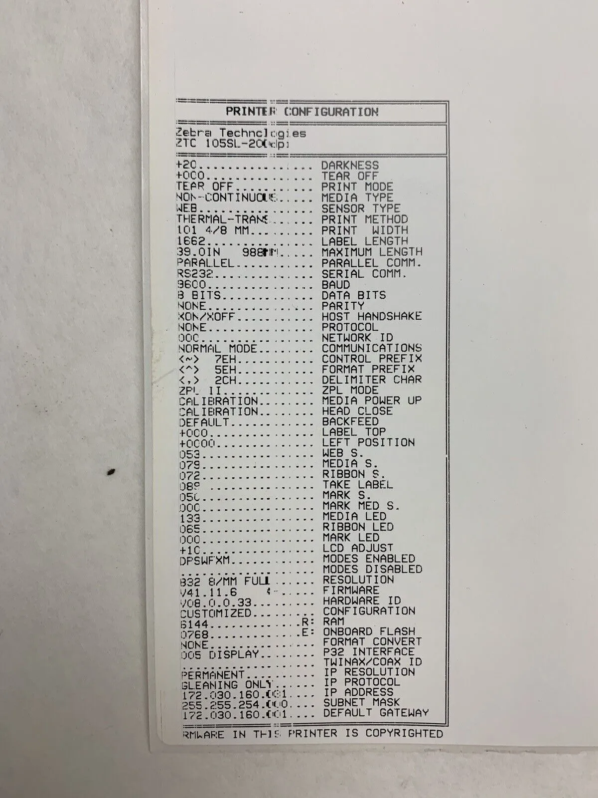 Zebra 105SL Label Printer Tested and For Parts and Repair